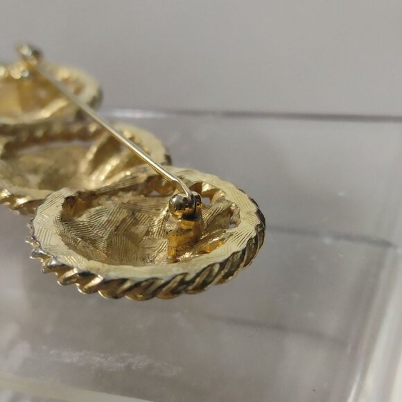 Lion Head Bar Brooch Pin Vintage 1980s Gold Tone Rope Detail 3 Inches Bold - Picture 8 of 10